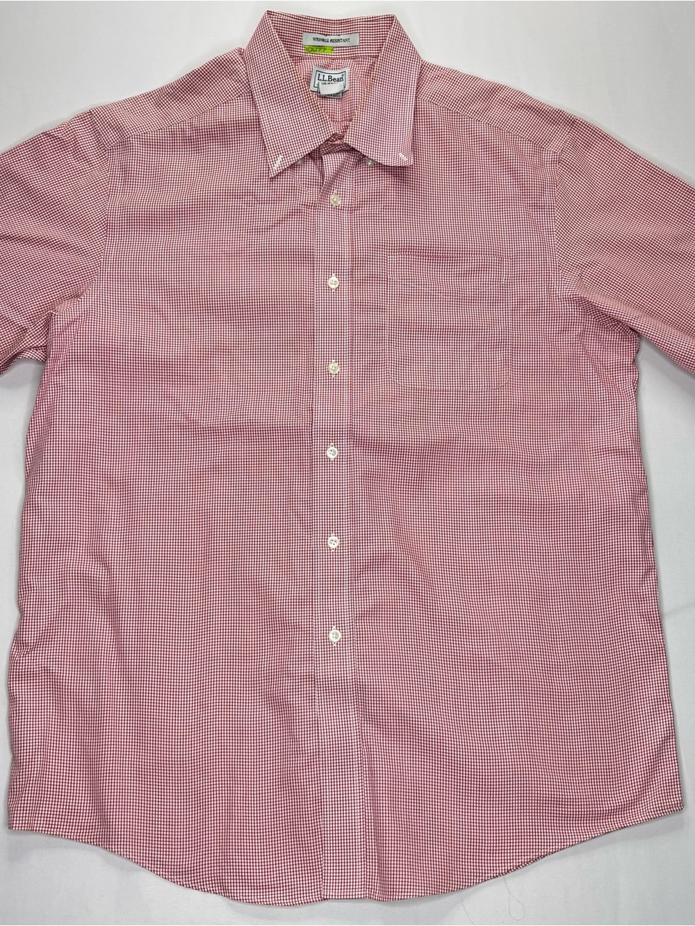 LL Bean Wrinkle Resistant Red Gingham Button Down Shirt Men’s Large Cotton